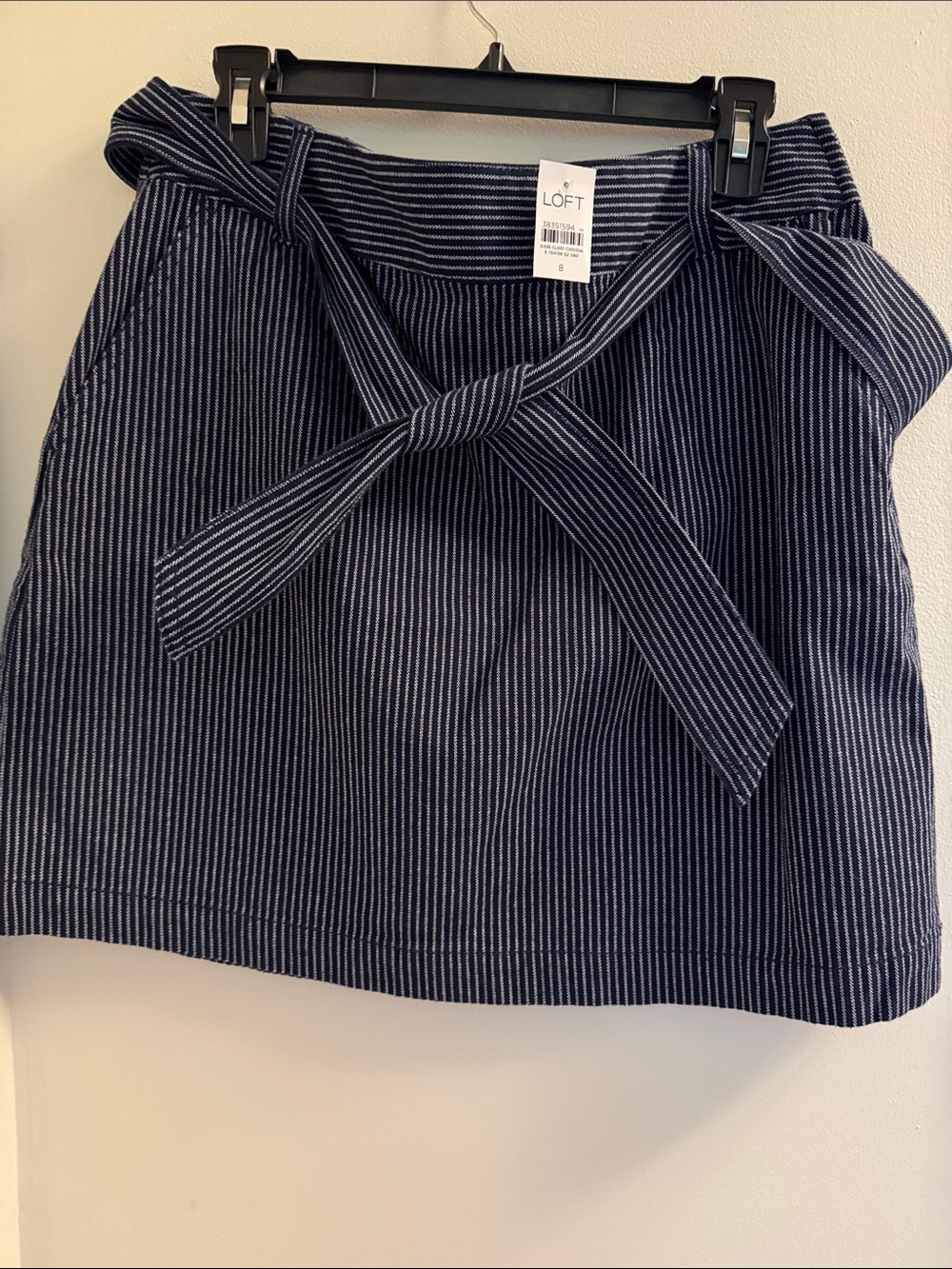 LOFT Navy and White Pinstripe Tie-Front Mini Skirt